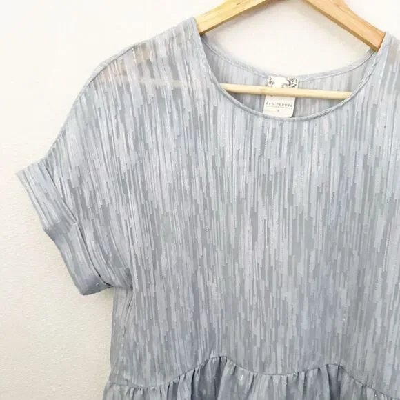 BLU PEPPER x ANTHROPOLOGIE | Blue Gold Button Back Peplum Top Blouse | Small - Picture 5 of 9